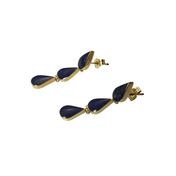 Vintage 14 Karat Yellow Gold and Lapis Lazuli Dangle Earrings #12362 - Picture 2 of 6
